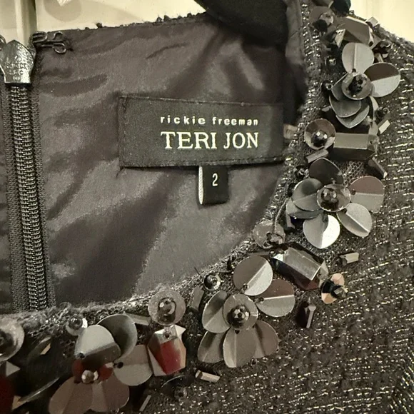 Teri Jon Black Metallic Tweed Midi Dress Size 2 - Picture 5 of 7